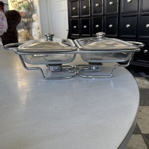 Towle Living Chrome Plated 3 Qt Chaffing Dish Oblong Food Warmer Glass Pan